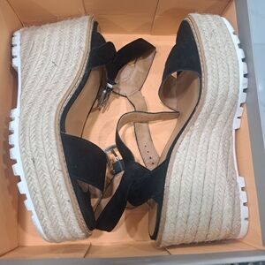 Crown Vintage Black and Tan Wedge Sandals